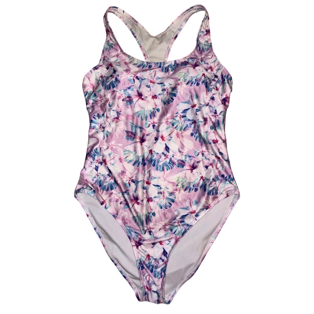 Nicole Miller Studio Womens Pink Floral One Piece Swimsuit Racerback Padded‎ M
